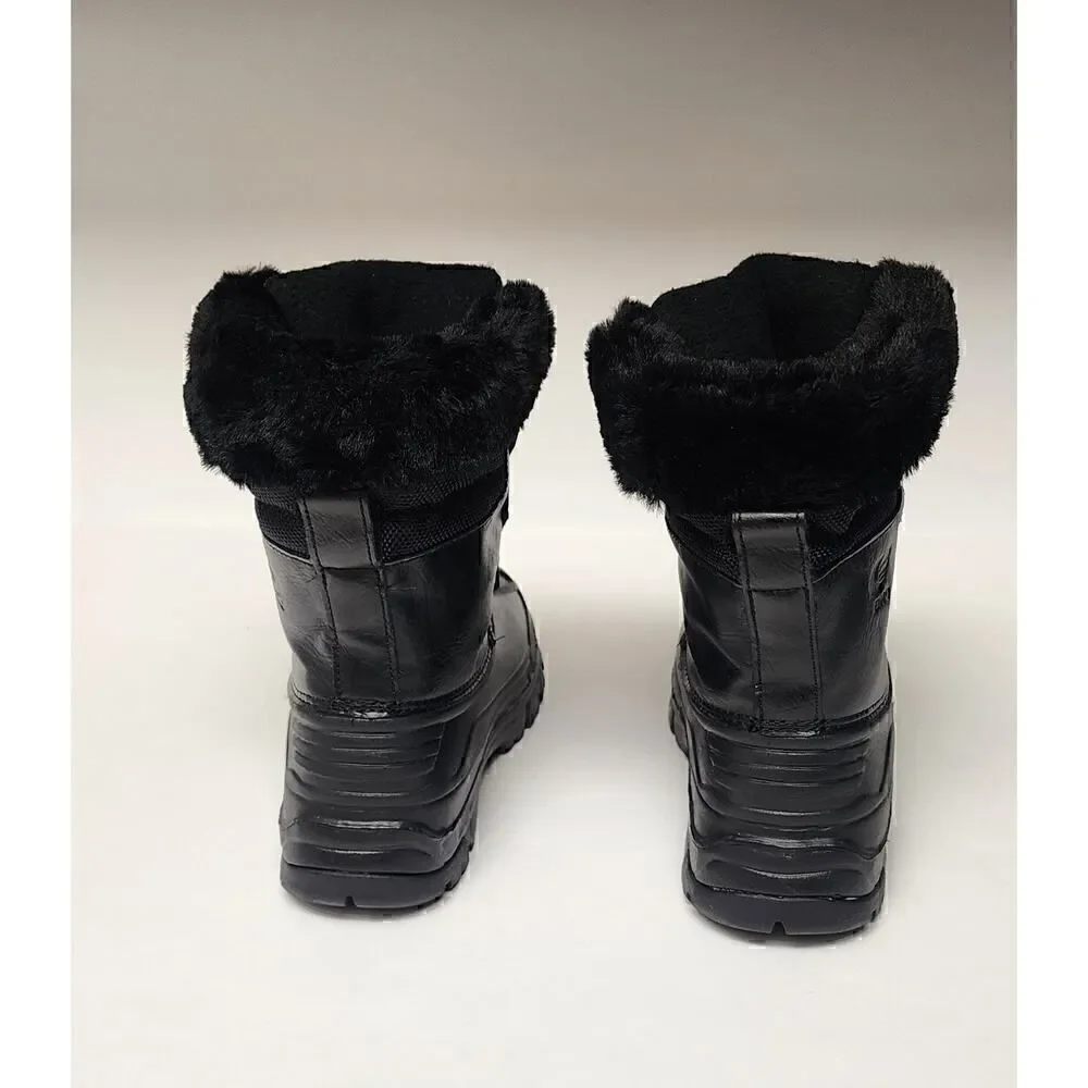 Toddler Kid's Lace Up Elastic Black Faux Fur Snow Boots Size 30/12.5